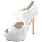 Eleganten čipke visoke pete vodoodporne platforme ženski čevlji saten trakovi banket poročni čevlji modni čevlji - Stran 1