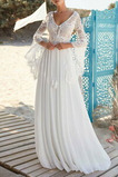 Plaža V-vratu Dolgimi rokavi Elegantno Dolga Čipke Poroka Obleko