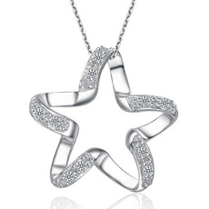 Ključnico Ženske Silver peterokraka zvezda Intarzijski diamantna ogrlica