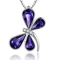 Dragonfly Ženske Crystal vijolična srebrna Dobava debelo ogrlica