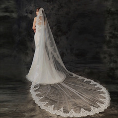 3 metre dolga poročna tančica čipka aplicirana tančica slonokoščena bela tančica