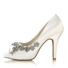 Ženski poročni čevlji Poročni čevlji z bleščicami, kristali, bleščicami, poročne pete, okrašeni z dragulji, Poročni čevlji z visoko peto z visoko peto z okrasnimi kristali in stiletto peto Peep Toe