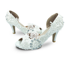 Saten velike velikosti poročni čevlji čipke cvet visoke pete poročni čevlji družica čevlji