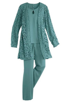 Čipke Dolgimi rokavi Pomlad Elegantno T-majica Mati obleko s hlačami