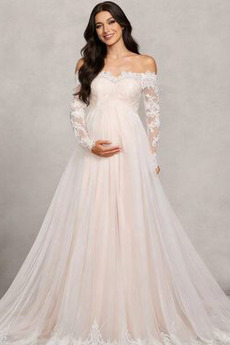 Čipke Vlakom kapelo Imperij Pomlad Dolgimi rokavi Poročne obleko