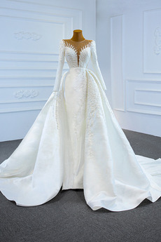 Morska deklica Srednje Dolgimi rokavi Luksuzna Poročne obleko