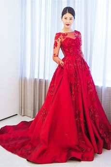 Dolga Elegantno Appliqués Naglašene rozeta Naravni pasu Večerne obleko