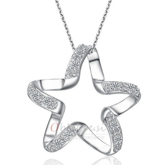 Ključnico Ženske Silver peterokraka zvezda Intarzijski diamantna ogrlica - Stran 1