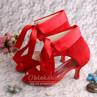 Rdeči ženski čevlji modni poročni čevlji s čipkami poročni čevlji - Stran 5