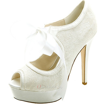Eleganten čipke visoke pete vodoodporne platforme ženski čevlji saten trakovi banket poročni čevlji modni čevlji - Stran 2