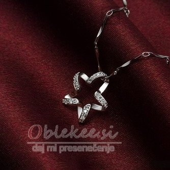Ključnico Ženske Silver peterokraka zvezda Intarzijski diamantna ogrlica - Stran 4