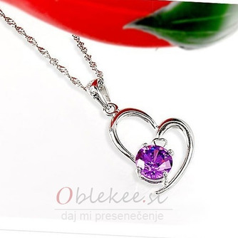 Ženski Purple Crystal Heart-shaped srebrna verižica in obesek - Stran 3