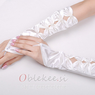 Dolga taffeta klasična debela dvorana fingerless poročne rokavice - Stran 2