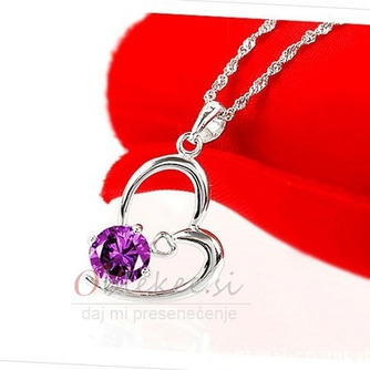 Ženski Purple Crystal Heart-shaped srebrna verižica in obesek - Stran 2