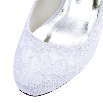 Poročni čevlji iz bele čipke debele pete poročni čevlji z visoko peto družice - Stran 4