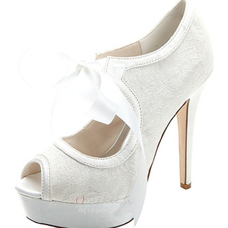 Eleganten čipke visoke pete vodoodporne platforme ženski čevlji saten trakovi banket poročni čevlji modni čevlji - Stran 1