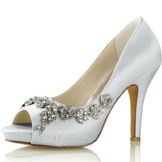 Ženski poročni čevlji Poročni čevlji z bleščicami, kristali, bleščicami, poročne pete, okrašeni z dragulji, Poročni čevlji z visoko peto z visoko peto z okrasnimi kristali in stiletto peto Peep Toe - Stran 13