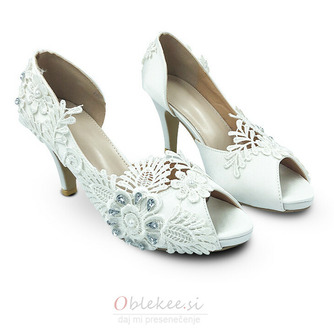 Saten velike velikosti poročni čevlji čipke cvet visoke pete poročni čevlji družica čevlji - Stran 2