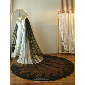 Poročna črna tančica s čipko in bleščicami 3 metre dolga poročna tančica - Stran 2