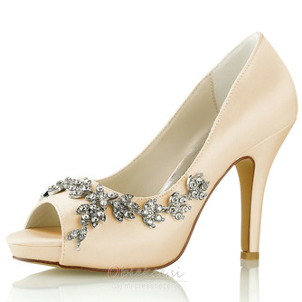 Ženski poročni čevlji Poročni čevlji z bleščicami, kristali, bleščicami, poročne pete, okrašeni z dragulji, Poročni čevlji z visoko peto z visoko peto z okrasnimi kristali in stiletto peto Peep Toe - Stran 11