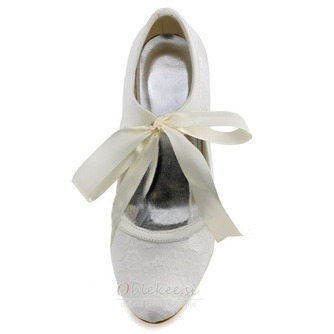 Beli čipkasti čipkasti poročni čevlji plus velikost visoke pete Bridesmaid visoke pete - Stran 5