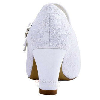 Poročni čevlji iz bele čipke debele pete poročni čevlji z visoko peto družice - Stran 5