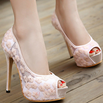 Čipkasti poročni čevlji beli visoki peti, sandale na platformi, banketni čevlji za neveste - Stran 8