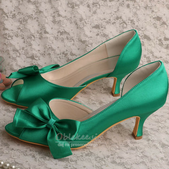 Poročni čevlji iz satenastega metulja stranski votli čevlji z visokimi petami zeleni čevlji za družice - Stran 1