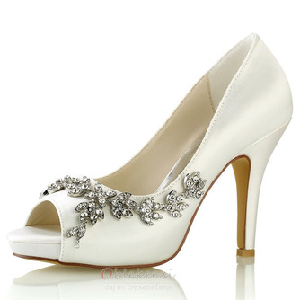 Ženski poročni čevlji Poročni čevlji z bleščicami, kristali, bleščicami, poročne pete, okrašeni z dragulji, Poročni čevlji z visoko peto z visoko peto z okrasnimi kristali in stiletto peto Peep Toe - Stran 12