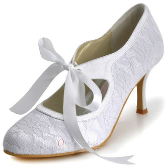 Beli čipkasti čipkasti poročni čevlji plus velikost visoke pete Bridesmaid visoke pete - Stran 2