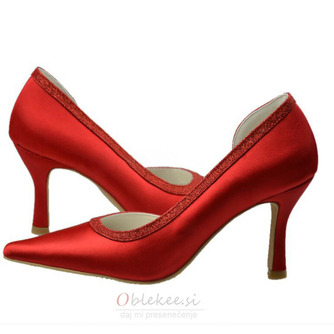 Koničasti rdeči čevlji na visoki petki iz satenastega banketnega obleka - Stran 4