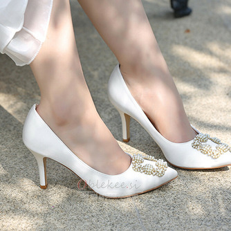 Poročni čevlji z biserno koničastimi visokimi petami, beli satenski poročni čevlji - Stran 3