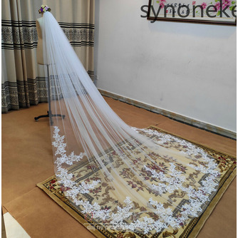 Enoslojna poročna tančica čipkasta poročna tančica aplicirana bela tančica iz slonovine 3 metre - Stran 3
