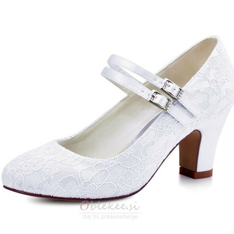 Poročni čevlji iz bele čipke debele pete poročni čevlji z visoko peto družice - Stran 1