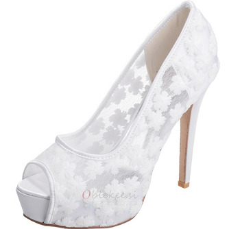 Čipkasti poročni čevlji beli visoki peti, sandale na platformi, banketni čevlji za neveste - Stran 7