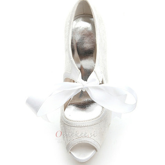 Eleganten čipke visoke pete vodoodporne platforme ženski čevlji saten trakovi banket poročni čevlji modni čevlji - Stran 5