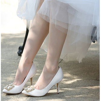 Poročni čevlji z biserno koničastimi visokimi petami, beli satenski poročni čevlji - Stran 2