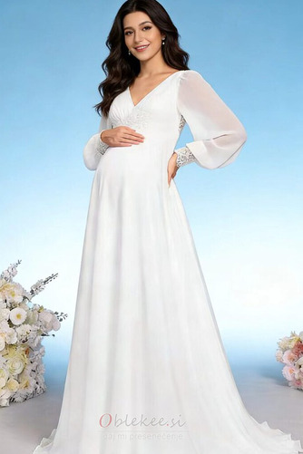 Imperij Imperij pasu Šifon V-vratu Sweep vlak Poročne obleko - Stran 3