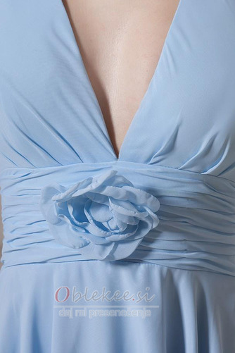 Šifon Zadrgo navzgor Naravni pasu Cvetje Windsor modra Djeveruša Obleko - Stran 9