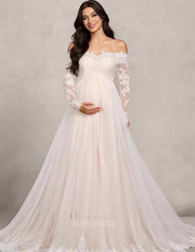 Čipke Vlakom kapelo Imperij Pomlad Dolgimi rokavi Poročne obleko Čipke Vlakom kapelo Imperij Pomlad Dolgimi rokavi Poročne obleko