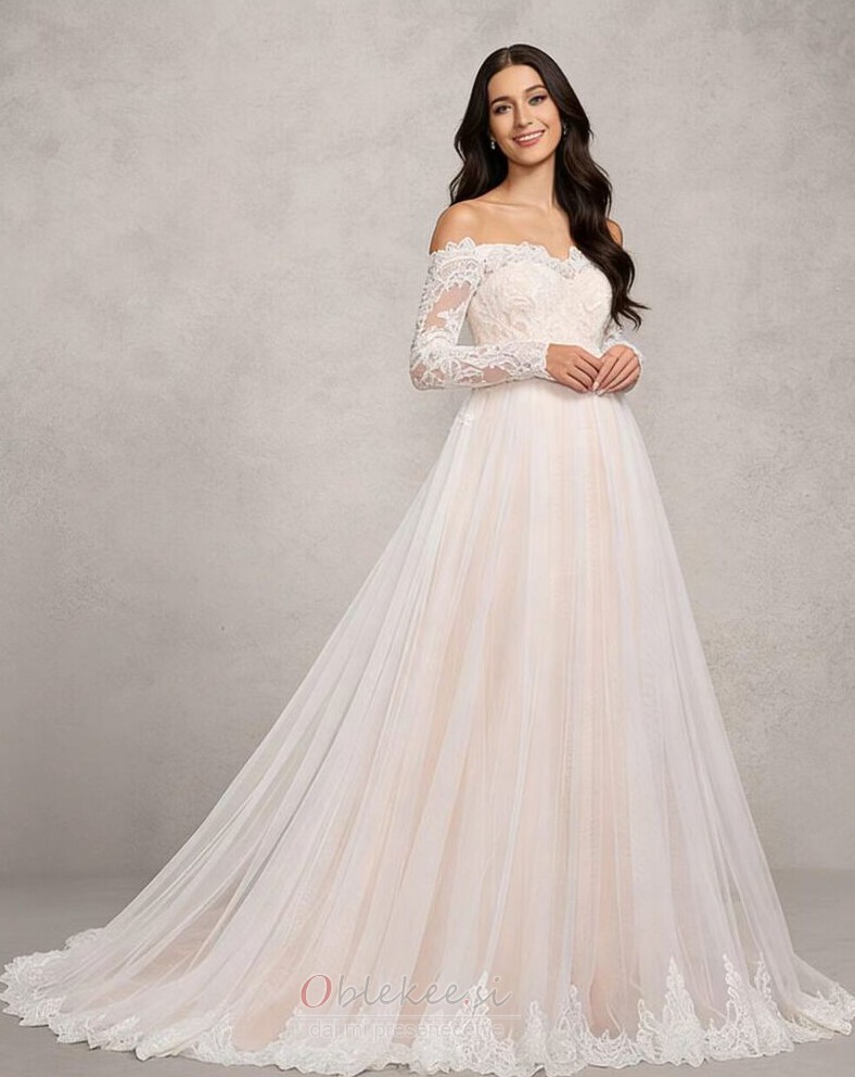 Čipke Vlakom kapelo Imperij Pomlad Dolgimi rokavi Poročne obleko Čipke Vlakom kapelo Imperij Pomlad Dolgimi rokavi Poročne obleko