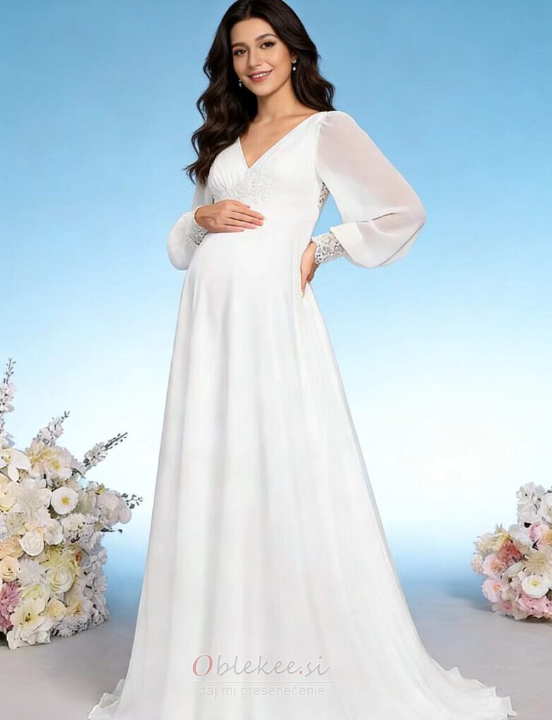 Imperij Imperij pasu Šifon V-vratu Sweep vlak Poročne obleko Imperij Imperij pasu Šifon V-vratu Sweep vlak Poročne obleko