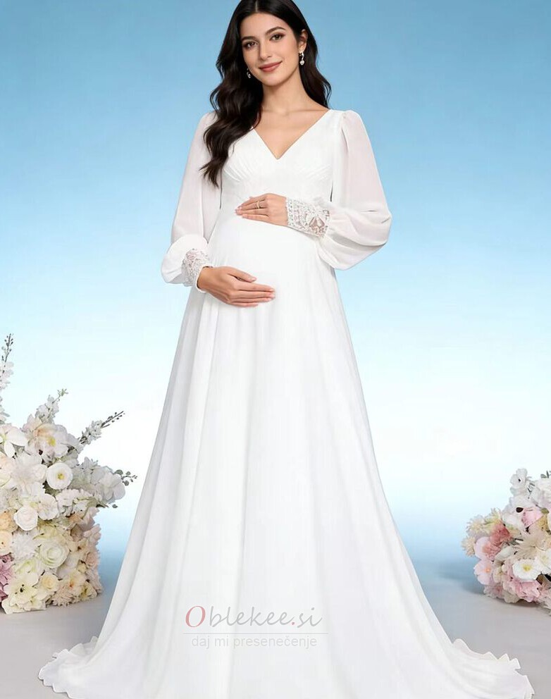 Imperij Imperij pasu Šifon V-vratu Sweep vlak Poročne obleko Imperij Imperij pasu Šifon V-vratu Sweep vlak Poročne obleko