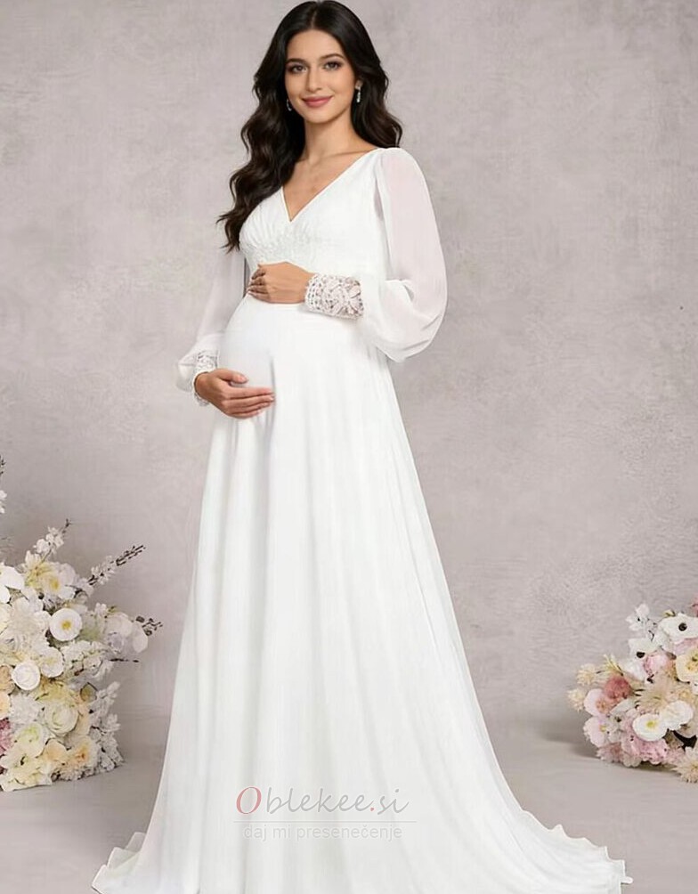 Imperij Imperij pasu Šifon V-vratu Sweep vlak Poročne obleko Imperij Imperij pasu Šifon V-vratu Sweep vlak Poročne obleko